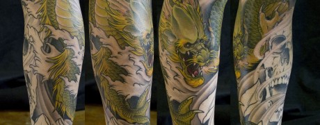 Japanese Dragon Skull Tattoo by Chris